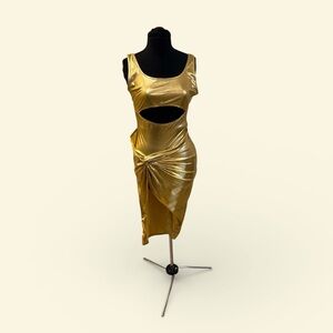 Gold Cut-Out Body Suit Midi Dress